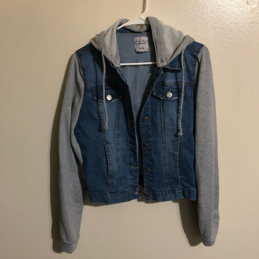 Denim Jacket w/ Sweater Sleeves and Hood